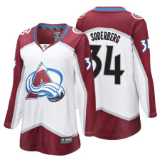 Women's Colorado Avalanche #34 Carl Soderberg Fanatics Branded Breakaway White Away With Jersey 2022 Stanley Cup Champions Patch