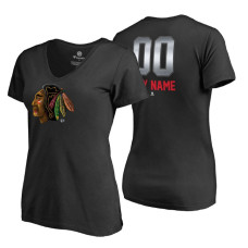 Women's Chicago Blackhawks Black Midnight Mascot Custom T-Shirt