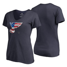 Women's St. Louis Blues Navy Banner Wave USA Flag V-Neck T-Shirt