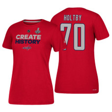 Women's Washington Capitals #70 Braden Holtby 2018 Stanley Cup Final Red Create History T-Shirt