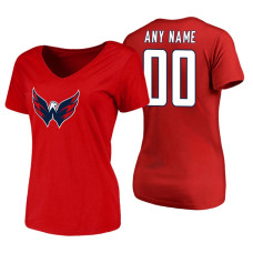 Women's Washington Capitals #0 Custom Red Primary Logo V-Neck T-Shirt