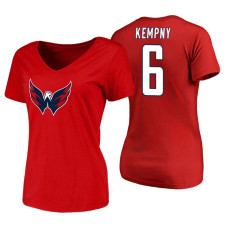 Women's Washington Capitals #6 Michal Kempny Red Primary Logo V-Neck T-Shirt