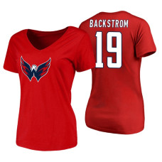 Women's Washington Capitals #19 Nicklas Backstrom Red Primary Logo V-Neck T-Shirt