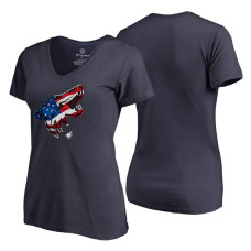 Women's Arizona Coyotes Navy Banner Wave USA Flag V-Neck T-Shirt