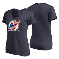 Women's New Jersey Devils Navy Banner Wave USA Flag V-Neck T-Shirt