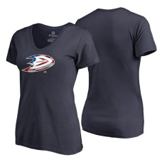 Women's Anaheim Ducks Navy Banner Wave USA Flag V-Neck T-Shirt