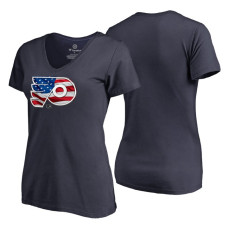 Women's Philadelphia Flyers Navy Banner Wave USA Flag V-Neck T-Shirt