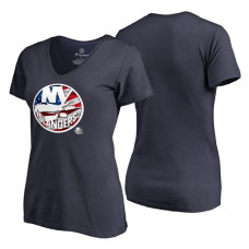 Women's New York Islanders Navy Banner Wave USA Flag V-Neck T-Shirt