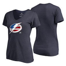 Women's Tampa Bay Lightning Navy Banner Wave USA Flag V-Neck T-Shirt