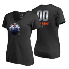 Women's Edmonton Oilers Black Midnight Mascot Custom T-Shirt