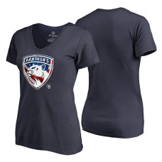 Women's Florida Panthers Navy Banner Wave USA Flag V-Neck T-Shirt