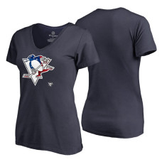 Women's Pittsburgh Penguins Navy Banner Wave USA Flag V-Neck T-Shirt