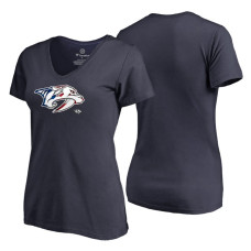 Women's Nashville Predators Navy Banner Wave USA Flag V-Neck T-Shirt