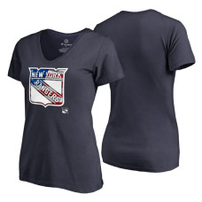 Women's New York Rangers Navy Banner Wave USA Flag V-Neck T-Shirt