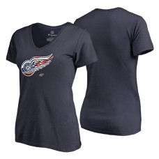 Women's Detroit Red Wings Navy Banner Wave USA Flag V-Neck T-Shirt