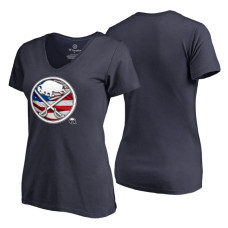 Women's Buffalo Sabres Navy Banner Wave USA Flag V-Neck T-Shirt