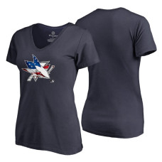 Women's San Jose Sharks Navy Banner Wave USA Flag V-Neck T-Shirt