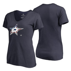 Women's Dallas Stars Navy Banner Wave USA Flag V-Neck T-Shirt