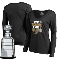 Women's Anaheim Ducks Black 2017 Stanley Cup V-neck Short Sleeve We Want The Cup T-shirt