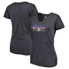 Women's Anaheim Ducks Navy Slim-Fit V-Neck Mother's Day Gift Spangled Script T-shirt