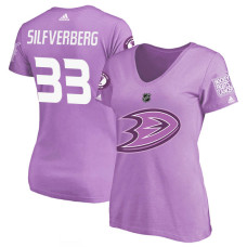 Women's Anaheim Ducks Purple Jakob Silfverberg #33 Hockey Fights Cancer T-shirt