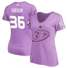 Women's Anaheim Ducks Purple John Gibson #36 Hockey Fights Cancer T-shirt