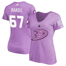 Women's Anaheim Ducks Purple Rickard Rakell #67 Hockey Fights Cancer T-shirt