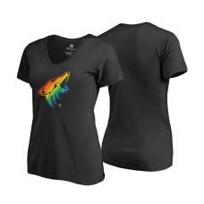 Women's Arizona Coyotes Black Rainbow Pride V-neck T-shirt