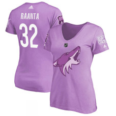 Women's Arizona Coyotes Purple Antti Raanta #32 Hockey Fights Cancer T-shirt