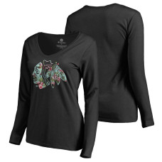 Women's Chicago Blackhawks Fanatics Branded Long Sleeve V-Neck T-shirt Black