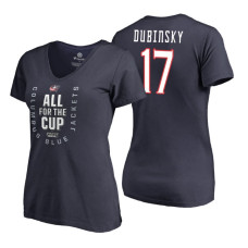 Women's Columbus Blue Jackets #17 Brandon Dubinsky 2018 Stanley Cup Playoffs Navy T-Shirt