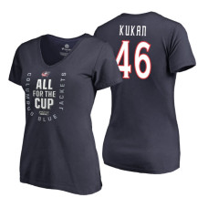 Women's Columbus Blue Jackets #46 Dean Kukan 2018 Stanley Cup Playoffs Navy T-Shirt