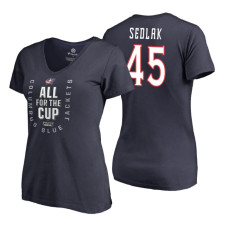 Women's Columbus Blue Jackets #45 Lukas Sedlak 2018 Stanley Cup Playoffs Navy T-Shirt