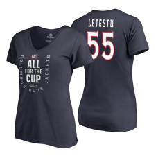 Women's Columbus Blue Jackets #55 Mark Letestu 2018 Stanley Cup Playoffs Navy T-Shirt