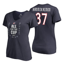 Women's Columbus Blue Jackets #37 Markus Hannikainen 2018 Stanley Cup Playoffs Navy T-Shirt