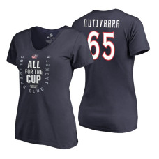 Women's Columbus Blue Jackets #65 Markus Nutivaara 2018 Stanley Cup Playoffs Navy T-Shirt