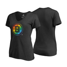 Women's Boston Bruins Black Rainbow Pride V-neck T-shirt