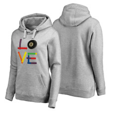 Women's Boston Bruins Heather Gray Hockey Is For Everyone Love Square Pullover Hoodie