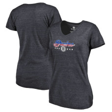 Women's Boston Bruins Navy Slim-Fit V-Neck Mother's Day Gift Spangled Script T-shirt