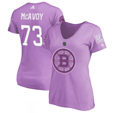 Women's Boston Bruins Purple Charlie McAvoy #73 Hockey Fights Cancer T-shirt