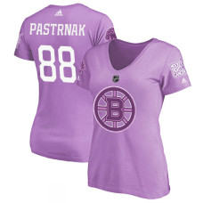 Women's Boston Bruins Purple David Pastrnak #88 Hockey Fights Cancer T-shirt