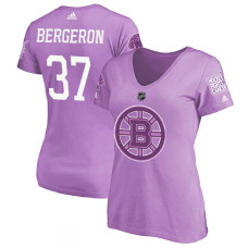 Women's Boston Bruins Purple Patrice Bergeron #37 Hockey Fights Cancer T-shirt