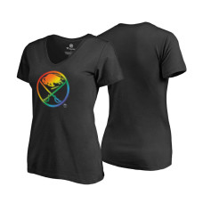 Women's Buffalo Sabres Black Rainbow Pride V-neck T-shirt