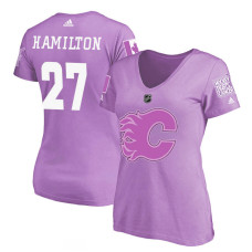 Women's Calgary Flames Purple Dougie Hamilton #27 Hockey Fights Cancer T-shirt