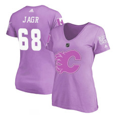 Women's Calgary Flames Purple Jaromir Jagr #68 Hockey Fights Cancer T-shirt