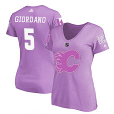 Women's Calgary Flames Purple Mark Giordano #5 Hockey Fights Cancer T-shirt