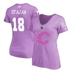 Women's Calgary Flames Purple Matt Stajan #18 Hockey Fights Cancer T-shirt