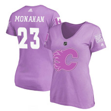 Women's Calgary Flames Purple Sean Monahan #23 Hockey Fights Cancer T-shirt