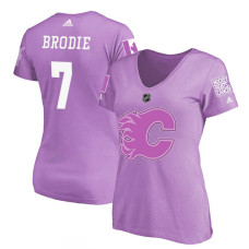 Women's Calgary Flames Purple TJ Brodie #7 Hockey Fights Cancer T-shirt