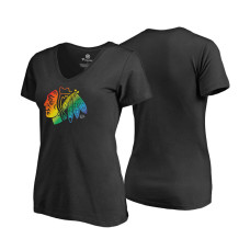 Women's Chicago Blackhawks Black Rainbow Pride V-neck T-shirt